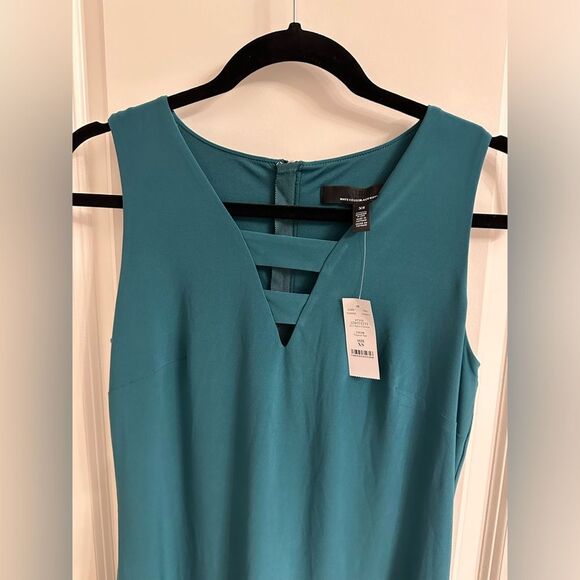 White House Black Market Cutout Mini Dress Size XS V-Neck Zipper Back Green - Picture 8 of 11